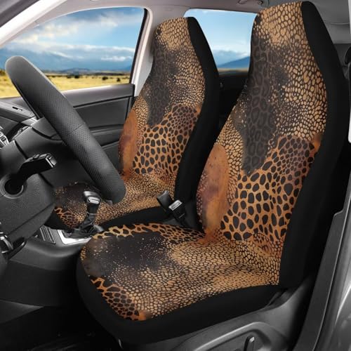 Universal 2 Pieces Car Seat Covers Brown Animals Print Automotive Seats Protector Fit for Most Cars SUV Sedans Hatchbacks - color: Brown Animals