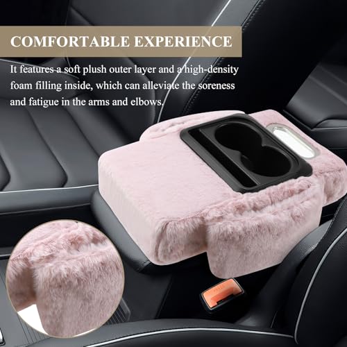 wuyaoyao Car Center Console Armrest Pillow, 13.78"×7.87"×2.76" Soft Plush Arm Rest Cover for Cars, 5-in-1 Warm Fluffy Auto Armrest Cushion Pad w/Pocket, Tissue Box, Cup Holder (Pink) - color: Pink