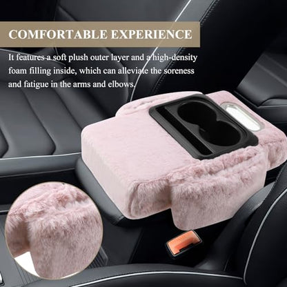 wuyaoyao Car Center Console Armrest Pillow, 13.78"×7.87"×2.76" Soft Plush Arm Rest Cover for Cars, 5-in-1 Warm Fluffy Auto Armrest Cushion Pad w/Pocket, Tissue Box, Cup Holder (Pink) - color: Pink