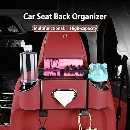 Back Seat Car Organizer,4 in 1 Multifunctional Car Back Seat Storage Box with Drink Cup Holder Tissue Box, for Hold Phone,Snacks, Drinks, Handbag-Red - color: Red