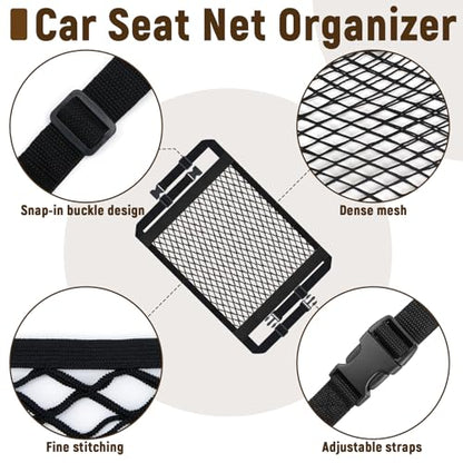 Front Seat Organizer, Car Seat Organizer, Double Layer Front Seats Versatile Elastic Organizers Net, Storage Mesh Nets for Seats, Universal Car Accessories for Most Vehicles