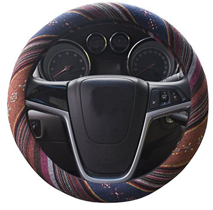 Medium Ethnic Style Coarse Flax Cloth Automotive Steering Wheel Cover Anti Slip and Sweat Absorption Auto Car Wrap Cover (14.5''-15'',F) - color: F, size: 14.5 - 15 inches