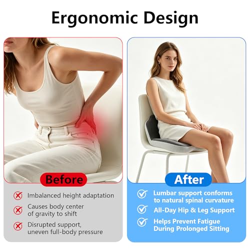 Truck Driver Seat Cushion Memory Foam L-Shaped Ergonomic Cushion for Office Chairs Comfort & Support for Long Sitting Memory Foam U-Shape Tailbone Relief + L-Shape Back Cushion - size: Dark gray+Light Gray
