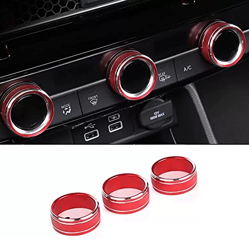 Custom Interior Accessories 3PCS for Honda CR-V CRV 2023 2024 Center Console Aluminum Alloy Air Conditioner Switch Covers AC Vent Knob Decoration Trim Ring(RED) - color: bright red
