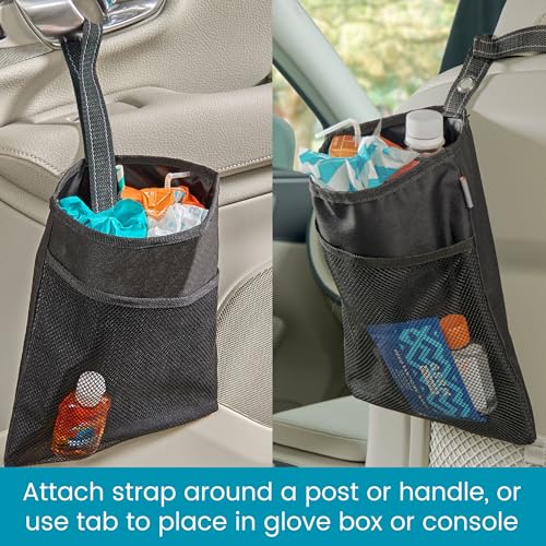 High Road TrimTrash Hanging Car Garbage Bag - Slim and Leakproof Car Trash Bag with Magnetic Closure and Storage Pocket - Attaches to Seat, Glovebox or Console - color: Black