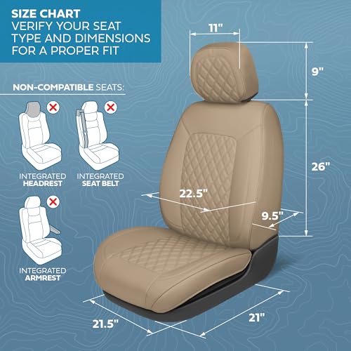 MotorBox Prestige Edition Napa Leather Seat Covers Full Set - Beige Car Seat Covers Front Seats and Back Car Seat Protector, Waterproof and Universal Fit for Most Small to Medium Autos, Trucks & SUVs - color: Beige Full Set