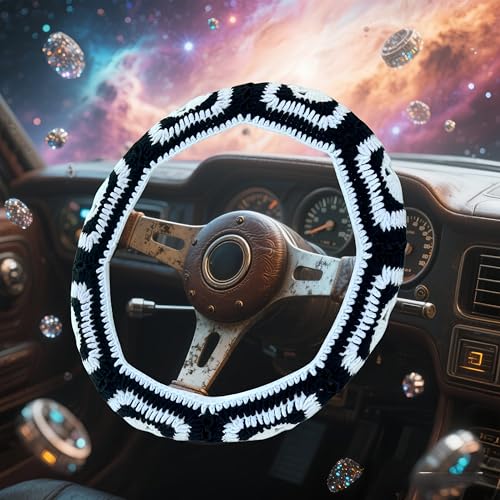 Crochet Steering Wheel Cover,Handmade Rock and Roll Skull Steering Wheel Cover, Skull Wheel Covers Cool Girl & Men, Skeleton Wheel Covers 14-15 in (A Wheel Cover) - color: A wheel cover