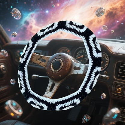 Crochet Steering Wheel Cover,Handmade Rock and Roll Skull Steering Wheel Cover, Skull Wheel Covers Cool Girl & Men, Skeleton Wheel Covers 14-15 in (A Wheel Cover) - color: A wheel cover