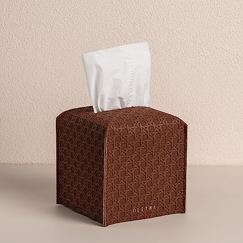 OLETHA Square Tissue Box Cover - Aesthetic Desk Decor for Room, Home & Office - Tissues Cube Boxes Holder - Lattice Patterns, Tan - color: Lattice Patterns, Tan