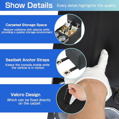 Upgrade Armrest Storage Box with Cup and Phone Holder for Car & Van & Truck Floor Cab Back Bench Seat Center Console Organizer Black