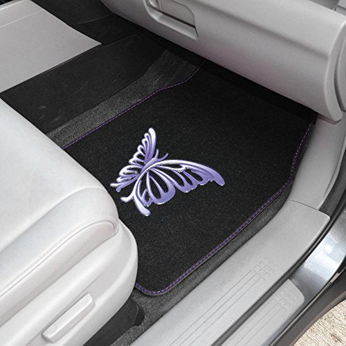 BDK Purple White Butterfly Design Carpet Car Floor Mats for Auto Van Truck SUV-4 Pieces Front & Rear Full Set with Rubber Backing-Universal Fit (MT-509-PP) - color: Purple White Butterfly