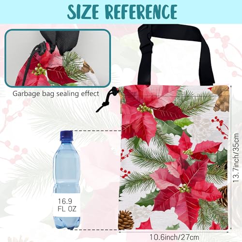 Car Garbage Bag Red Poinsettia Xmas Green Leaves Drawstring Car Trash Bag Hanging for Back Seat with Adjustable Buckle Canvas Vehicle Trash Can Easy-to-Install - color: Red Poinsettia Xmas Green Leaves