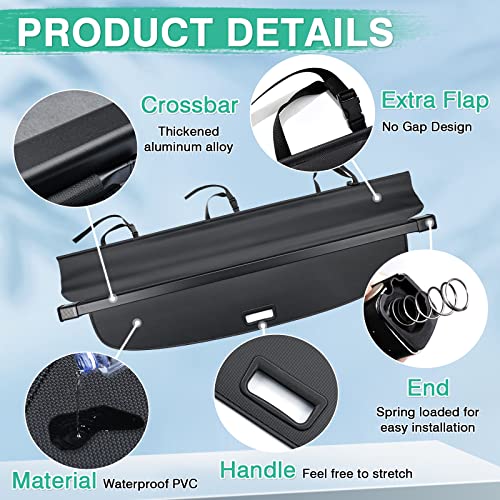 Powerty Retractable Cargo Cover for 2018-2024 VW Atlas(NOT for Cross Sport), Canvas Texture Trunk Cover Privacy Screen Rear Security Shade for Volkswagen Atlas Accessories(with Extented Cover) - size: 2018-2024 | VW Atlas