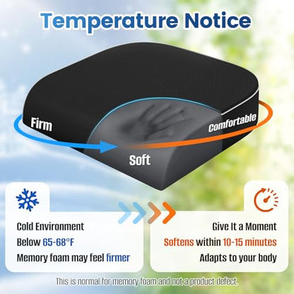 Seat Cushion for Tailbone Pain Relief, Office Chair Cushion, Memory Foam Large Cushion with Non-Slip Cover for Soft Support at Office Chair, Car Seat, Airplane, Floor Pillow, Black/Large