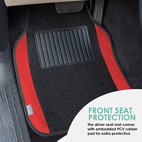 FH Group Automotive Floor Mats – Universal Fit Premium Carpet Car Mats with Driver Heel Pad, Full Set for Cars, SUVs & Trucks - Red - color: Red