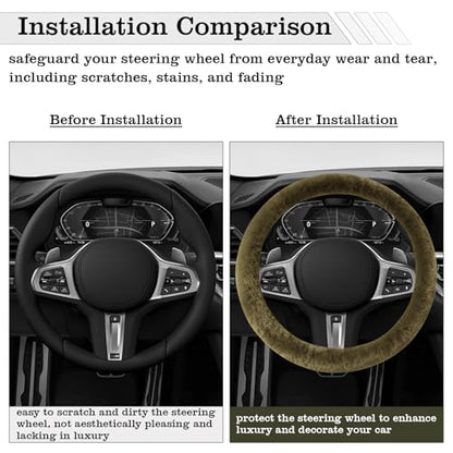 Furry Warm Steering Wheel Cover, Universal 14.5-15 Inch Winter Plush Warm Steering Wheel Cover, Soft Fluffy, Anti-Slip Design, Soft Texture (Green) - color: Green Plush