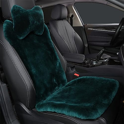OGLAND Fluffy Fuzzy Fur Sheepskin Universal Car Seat Covers for Auto Cozy Seat Cushion Auto Accessories, 1 Front Seat (3 Pack Front, Alpine Green) - color: Alpine Green