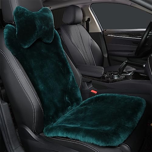 OGLAND Fluffy Fuzzy Fur Sheepskin Universal Car Seat Covers for Auto Cozy Seat Cushion Auto Accessories, 1 Front Seat (3 Pack Front, Alpine Green) - color: Alpine Green