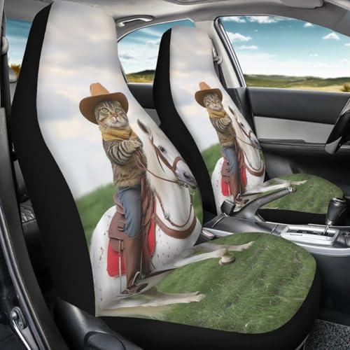 Pehede Car Seat Cover Cartoon Cat Riding A Horse Front for Cars, Easy to Install Cover Set, Accessories Auto Trucks Van SUV,2 Packs - color: Multi05