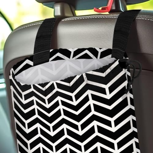 Car Trash Bag Hanging Back of Seat Waterproof Small Cute Printed One-Handed Strap Drawstring Garbage Bags for Car-Black White - color: Black White Car Trash Bag