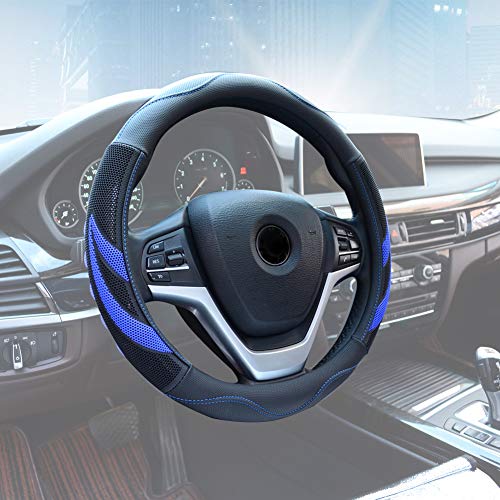 Alusbell Microfiber Leather Steering Wheel Cover Breathable Auto Car Steering Wheel Cover for Men and Women Universal 15 Inches (Blue) - color: Blue