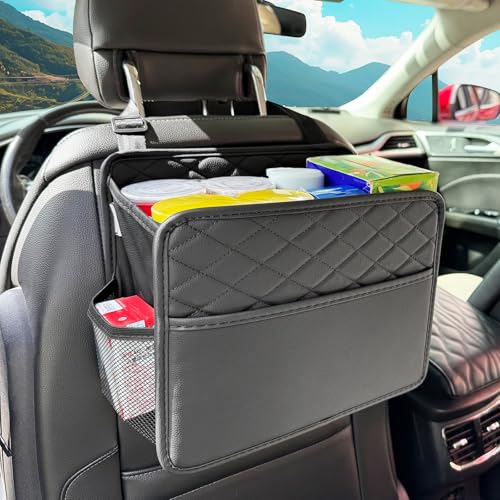 Witaxima Upgraded Extra Large Car Seat Organizer Backseat with 3 Storage Pockets, Multipurpose Car Organizer Hanging Car Trash Bag Can Premium PU Leather Garbage Can 3 Gallon Large Capacity, Black. - color: Black 1 Pack Extra Large