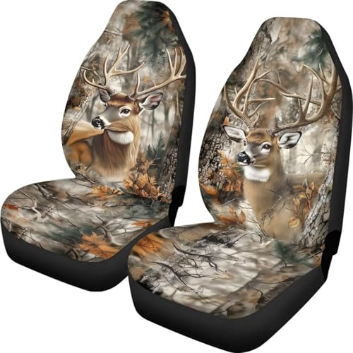 Deer Seat Cover for Cars Washable Hunting Forest Car Seat Covers Front Seats Full Protection Auto Interior Covers Easy Installation Compatible with Most Cars,SUV,Sedan - color: Deer Hunting Forest