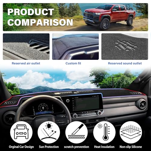 Dash Cover for Chevy Chevrolet Colorado/GMC Canyon 2023-2025 2026 Dashboard Cover Mat Non-Slip Center Console Protector Mat Sunshade (Red Trim) - color: Red