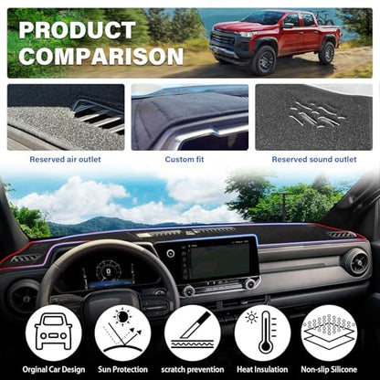 Dash Cover for Chevy Chevrolet Colorado/GMC Canyon 2023-2025 2026 Dashboard Cover Mat Non-Slip Center Console Protector Mat Sunshade (Red Trim) - color: Red