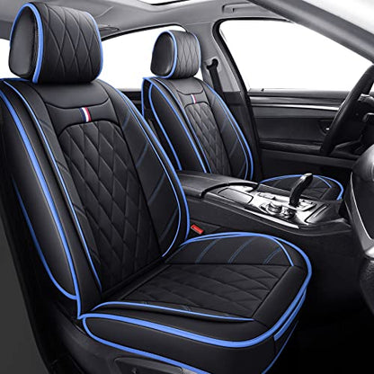 Aierxuan Car Seat Covers Full Set Waterproof Leather Compatible with Toyota Highlander Corolla Prius Camry Rav4 Mdx Chevy Blazer Cobalt Trailblazer Cruze Equinox Malibu Buick, Black-Blue - color: Full Set/Black-Blue