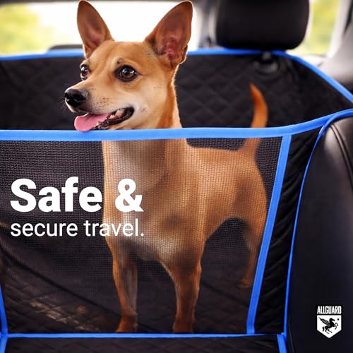 Dog Car Seat Cover for Back Seat, Waterproof, Scratchproof, Nonslip, Dog Hammock for Car, Safety Harness Included, Seat Covers for Pet Dogs, Truck & SUV Size (Black/Blue)