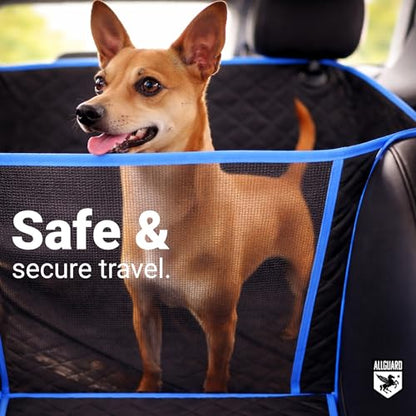 Dog Car Seat Cover for Back Seat, Waterproof, Scratchproof, Nonslip, Dog Hammock for Car, Safety Harness Included, Seat Covers for Pet Dogs, Truck & SUV Size (Black/Blue)