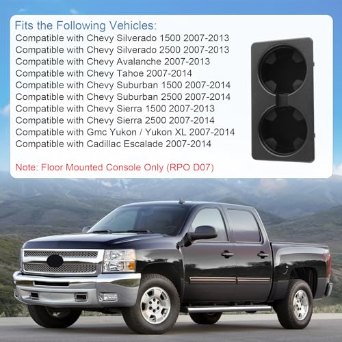 Cup Holder Compatible with Chevy Silverado Avalanche Sierra 2007-2013, Tahoe Suburban Yukon 2007-2014, Front Center Console Beverage Drink Insert Replace 19154712