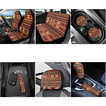 Horeset Aztec Tribal Style Antique Car Seat Cushion Full Set of 11pcs with Lanyards Key Holder,Bottle Holder Pad,Cars Headrest Protector,Gear Shift Knob and Handbrake Cover for Daily Outside Travel - color: Aztec Tribal Style Antique