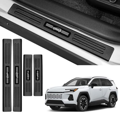 Door Sill Guards Compatible with Toyota RAV4 2026 2027 LE/SE/XLE/XSE/Woodland/Limited Accessories ABS Material Door Sill Protector Plate Decoration Front and Rear Door Pedal Kick Protection