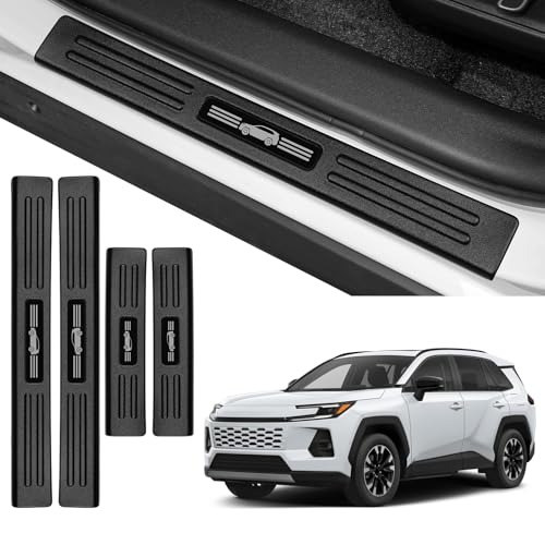 Door Sill Guards Compatible with Toyota RAV4 2026 2027 LE/SE/XLE/XSE/Woodland/Limited Accessories ABS Material Door Sill Protector Plate Decoration Front and Rear Door Pedal Kick Protection