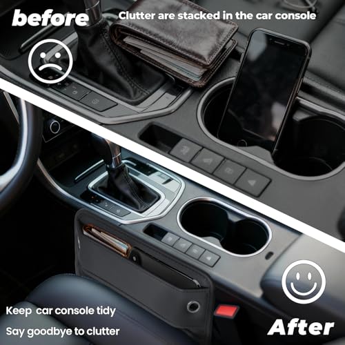 2-Pack Car Seat Gap Filler Organizer - Upgraded Anti-Slip Strap Design - Premium Leather Side Console Pocket - Prevent Phone Falling - (0.2”-1.2" Gaps),Clever Gifts For SUV, Truck & Sedan, Black - color: Black Obsidian(2 Packs)