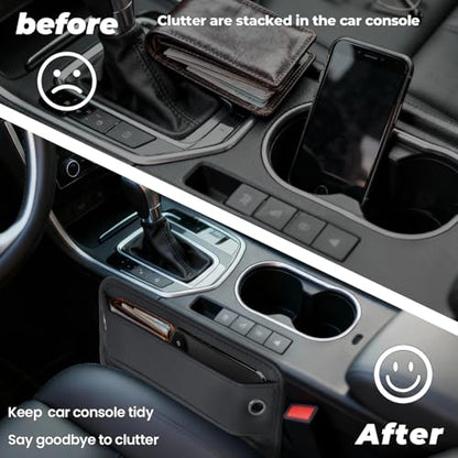 2-Pack Car Seat Gap Filler Organizer - Upgraded Anti-Slip Strap Design - Premium Leather Side Console Pocket - Prevent Phone Falling - (0.2”-1.2" Gaps),Clever Gifts For SUV, Truck & Sedan, Black - color: Black Obsidian(2 Packs)