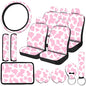 15 Pcs Car Steering Wheel Cover Center Console Armrest Pad Headrest Seat Belt Cover Handbrake Cover Keychain Coaster Full Set Car SUV (Pink Cow) - color: Pink Cow