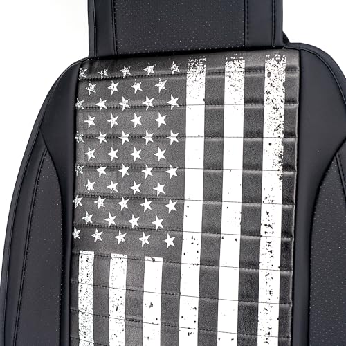MASQUE American Flag Seat Cover – Premium PU Leather, Waterproof & Easy Clean, Universal Fit for Cars, SUVs & Trucks, Airbag Compatible, Cushioned Comfort, Black & White USA Patriotic Design - size: Single Front, style: Seat Cover