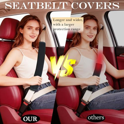 Extended Seat Belt Cover Pad, 2 Pack Soft & Comfortable Universal Seatbelt Covers for Adults and Kids, Fits Car Seat Belts, Armrest, and Backpacks (Black) - color: Black