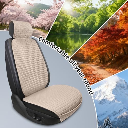 Linen Car Seat Covers Front Seat Covers - 2 PCS Durable & Non-Slip Breathable Cloth Fabric Car Seat Protector, Universal Fit for Most Automotive, Vans, SUVs, Trucks - Gray - color: Beige with Backrests 2 Pcs