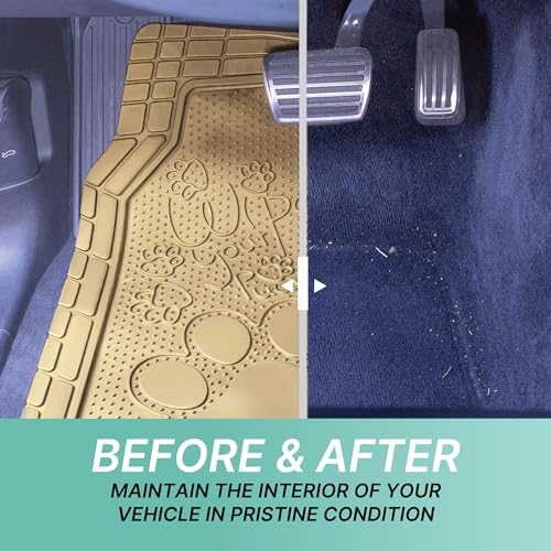 FH Group Car Floor Mats - Adorable Paw Print, Heavy-Duty Rubber Mats, Universal Fit Full Set, Climaproof, Trimmable, Fit Most Sedan, SUV, Truck - Beige - color: Beige