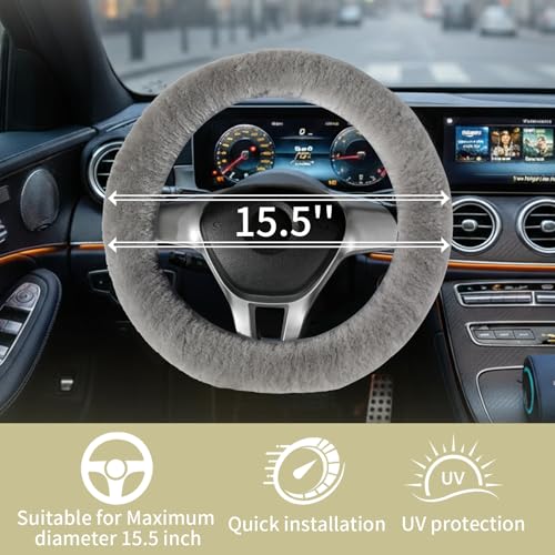 AEGIS Cover Sheepskin Steering Wheel Cover Premium Luxury AUS Genuine Merino Wool All-Season Non-Slip for Cars Fits 14.5-15.5" Wheels (Steel Grey) - color: SG