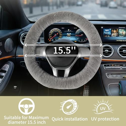 AEGIS Cover Sheepskin Steering Wheel Cover Premium Luxury AUS Genuine Merino Wool All-Season Non-Slip for Cars Fits 14.5-15.5" Wheels (Steel Grey) - color: SG