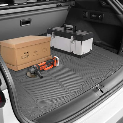 CAR PASS Gray Rubber Car Floor Mats & Cargo Liners, All Weather Car Mats & Trunk Mats,Waterproof Automotive Floor Mats Trim to Fit for Most Cars Sedans SUVs Vans, Durable Heavy Duty Anti-Slip, Gray - color: Gray with cargo liner