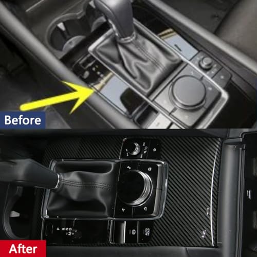 Car Accessories Fit for 2019 2020 2021 2022 2023 2024 2025 Mazda 3 Axela Interior Gear Shift Knob Console Media Panel Cover Trim (Carbon Fiber Style) Stainless Steel 1 PC