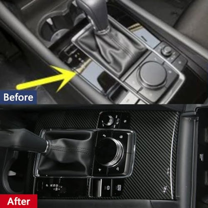 Car Accessories Fit for 2019 2020 2021 2022 2023 2024 2025 Mazda 3 Axela Interior Gear Shift Knob Console Media Panel Cover Trim (Carbon Fiber Style) Stainless Steel 1 PC