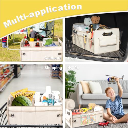 Car Trunk Organizer, Car Organizers and Storage Collapsible Multi Compartment Container Box, Adjustable Car Accessories for SUV Sedan Truck, Large Size, Beige - color: Beige, size: Large