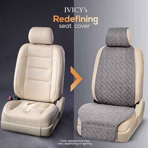 IVICY Faux Linen Front Car Seat Cover – Non-Slip Bucket Seat Protector for Most Cars, SUVs, Vans & Trucks – 1 Seat Cover, Machine Washable, Side-Airbag Friendly, Cool Gray - color: GRAY HYB LN